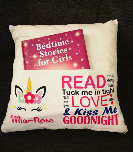 Kids story Cushion Pillow Personalised Girls Cushion cover with Pocket